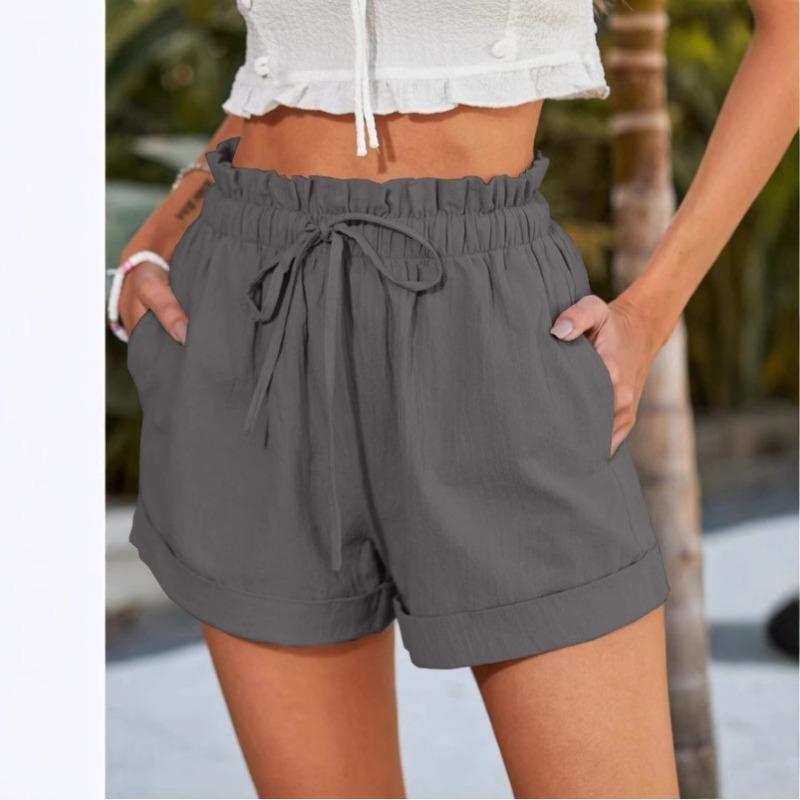 

Womens Casual Elastic Waist Drawstring Shorts S сірий