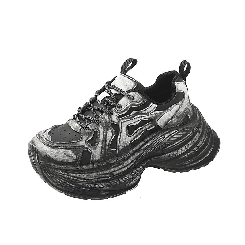 

Мода 2024 года, женские спортивные кроссовки на толстой мягкой подошве для бега для женщин, модные повседневные кожаные дышащие туфли на платформе с увеличенным ростом 38 чёрный