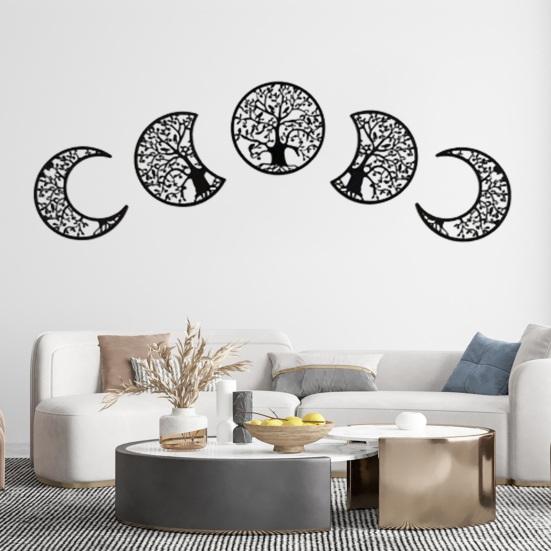 Yousheng 5 Pcs Black Tree Wall Decor Tree of Life Moon Phase Boho Wall Art Aesthetic Hollow-out Farmhouse Hanging Decor for Living Room