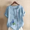 Women's Fashion Butterfly Prined Short Sleeve T-shirt Loose Cotton Shirt Casual Loose Summer Blouse Tops Plus Size
