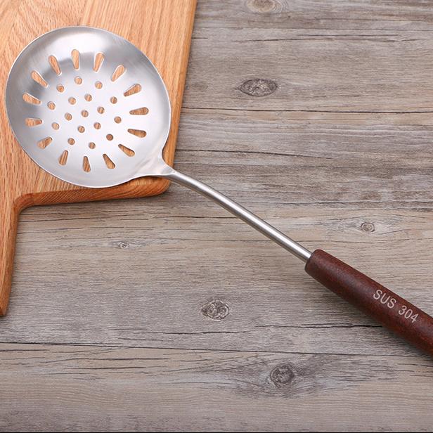 304 Stainless Steel Spatula Ladle Skimmer Set Vintage Wooden Handle High Temp Resistant Kitchen Cooking Utensils