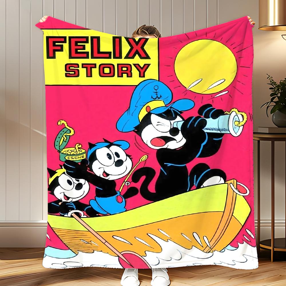 Classic Cartoon Felix the Cat Throw Soft Coral Fleece Blanket 310gsm Fluffy Warm Throw for Sofa Bed Couch Bedroom Decor