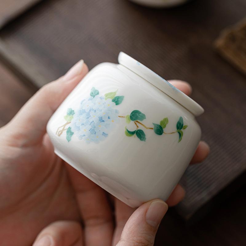 Suet jade porcelain mini small spring tea ceramic tea can sealed tank tea can storage tank storage tank empty tank