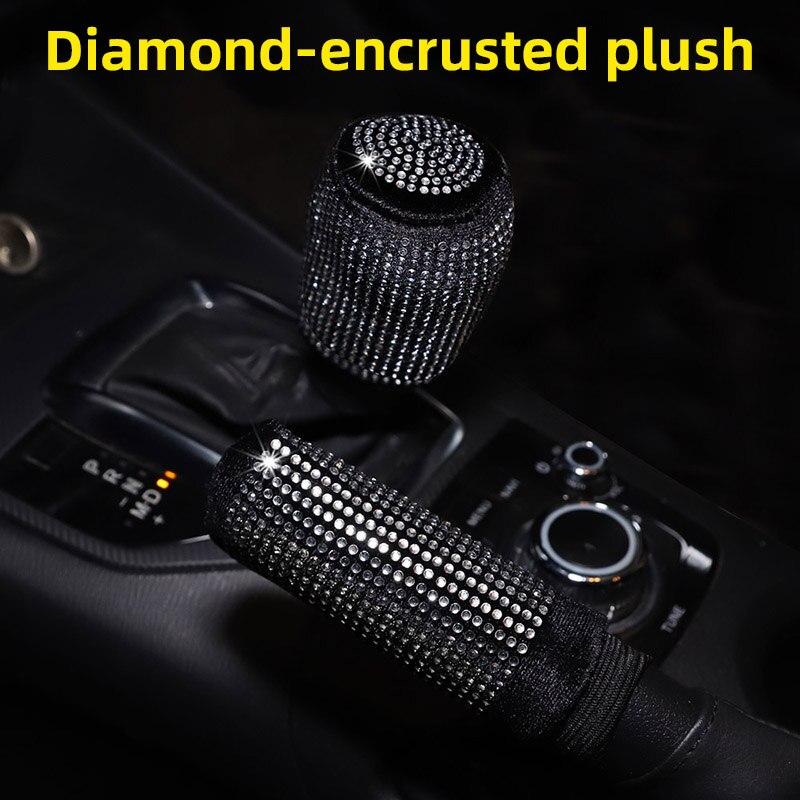Car Supplies Flash Diamond Encrusted Plush Leather Cloth Art Breathable Handbrake Set File Handle Set GM Interior Supplies