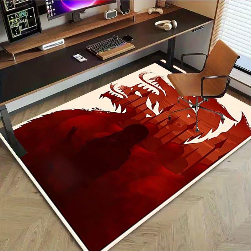 1pc Fire and Blood Office Carpet Chair Mats, Home Decor Mat | Fantasy Theme Mat | Durable Mat, Dragon DecorB02