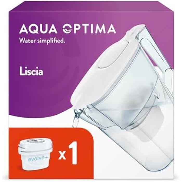 Aqua Optima Liscia Carafe Filtrante et 1 Cartouche Filtrante Evolve+ 30 Jours, Capacité 2,5 litres, Pour la Réduction des
