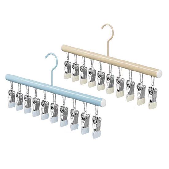 Sušák na prádlo s 10 nastavitelnými klipy Kovová konstrukce Věšáky na kalhoty Legíny Šály Tyč do skříně Závěsný organizér
