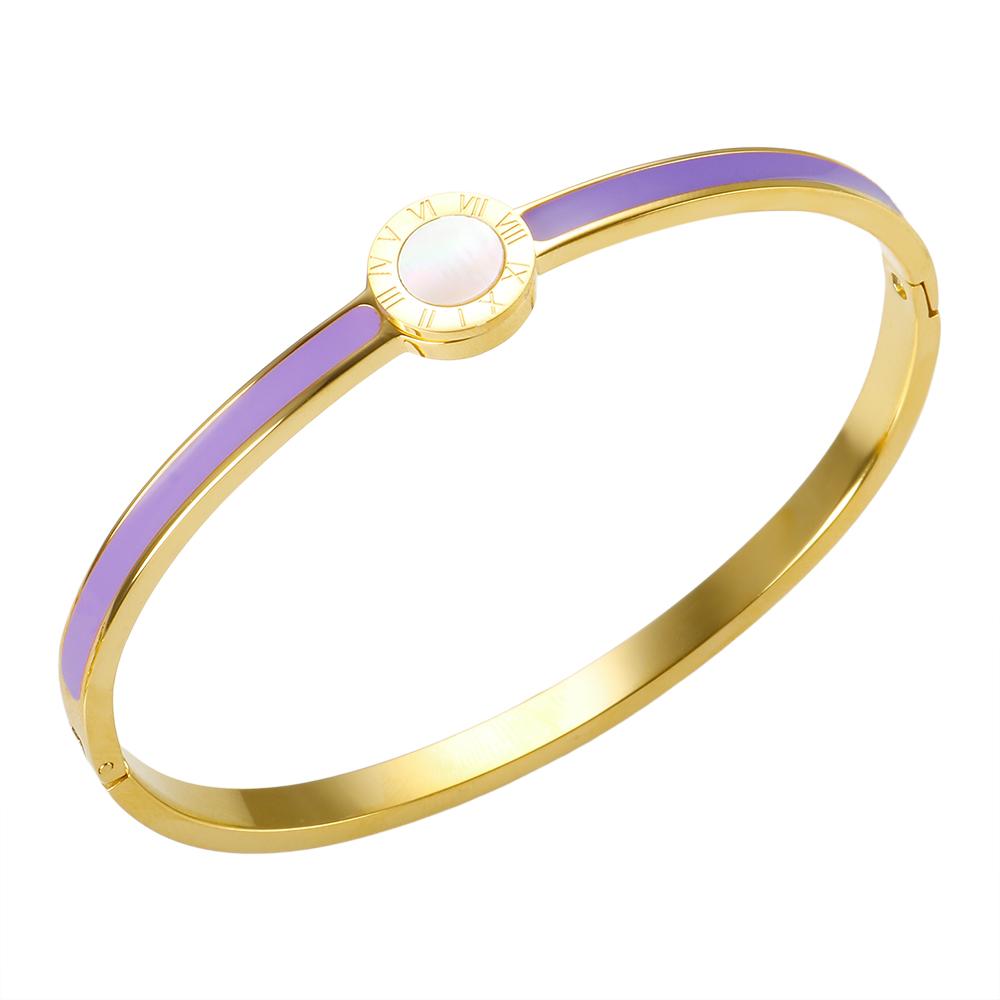 Popularity Stainless Steel Colorful Sweet Enamel Shell Bangle for Women Round Roman Numerals Bracelet Waterproof Trendy Jewelry