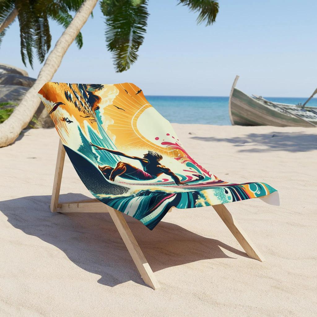 Tropical Sunset Beach Towel Microfiber Absorbent Quick Dry Lightweight Sand Free Oversized Towel Stylish for Camping Vacation