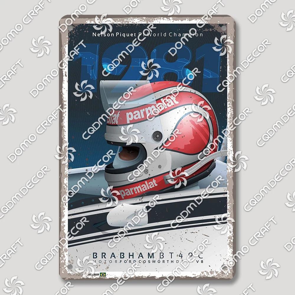 Vintage F Racer Helmet Metal Tin Sign Wall Art Decor  Sport Car Helmets Poster Plaque for Garage Racing Club Bar Pub Home
