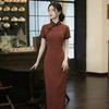 Long Vintage-Inspired Cheongsam Dress Women 2026 Modernized Daily Wear With Stand Collar Three-Quarter Sleeve