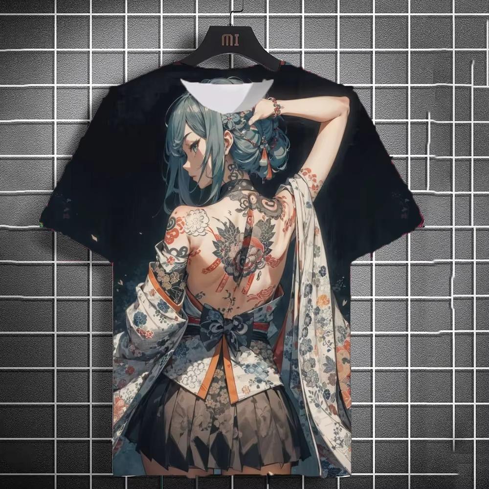 Japanese samurai samurai samurai sword tattoo girl T-shirt 3D printing universal personality anime T-shirt