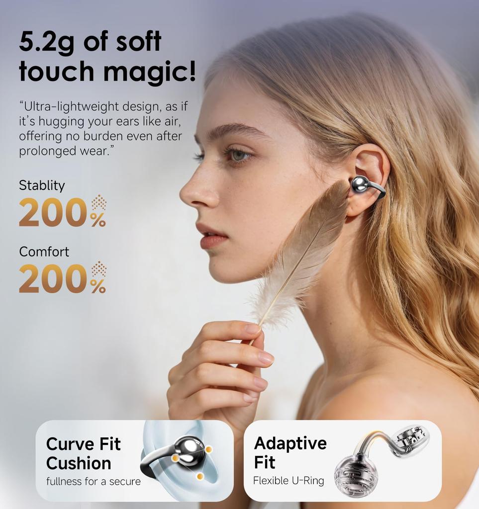 King Lucky Ear Cuff Bluetooth Wireless IPX5 Ear Innovative OWS Air Conduction Bone Conduction No Ear Made in Sound Quality for Exercise and with ENC
