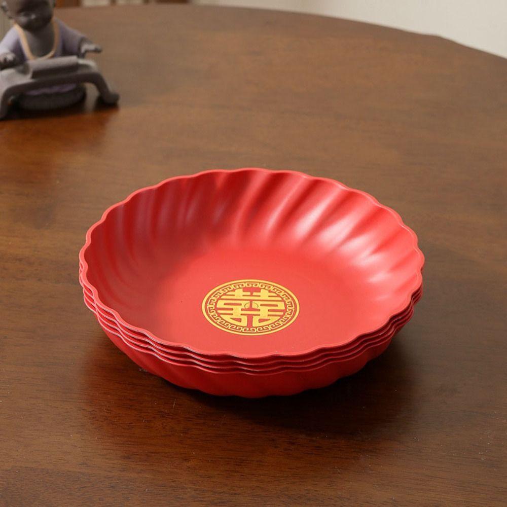 Round Wedding Snack Tray Red Serving Tray Wedding Supplies Chinese New Year Nut Plate  Fruit