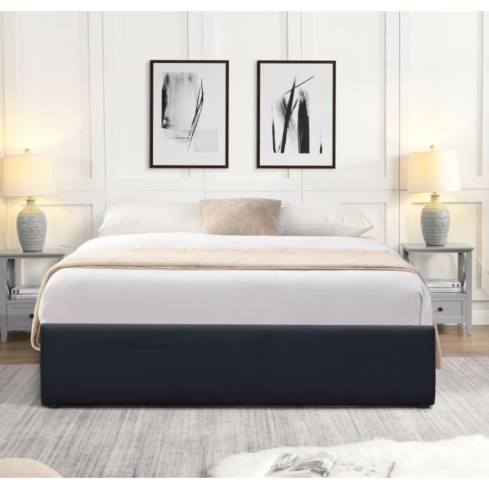 Lit Coffre LORIS 90x190 noir Sommier inclus 12 lattes MDF, montage rapide