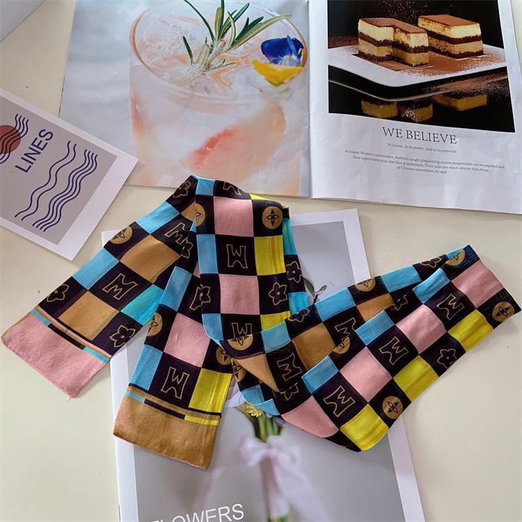 South Korea's new color-matching silk silk scarf binding bag, summer printing thin and narrow long silk scarf streamer headband