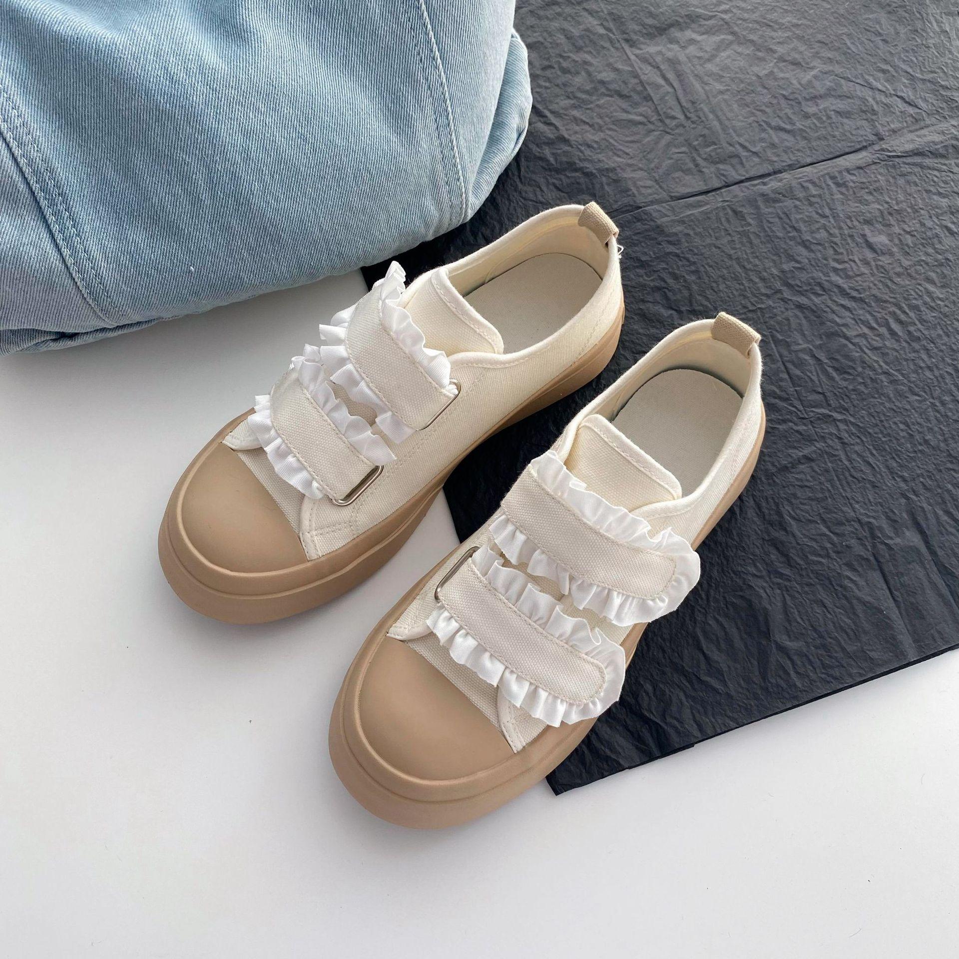 

Обувь Белые парусиновые кроссовки женские кружевные с липучками корейские туфли в стиле Лолиты на платформе студенческие повседневные женские теннисные спортивные туфли 40