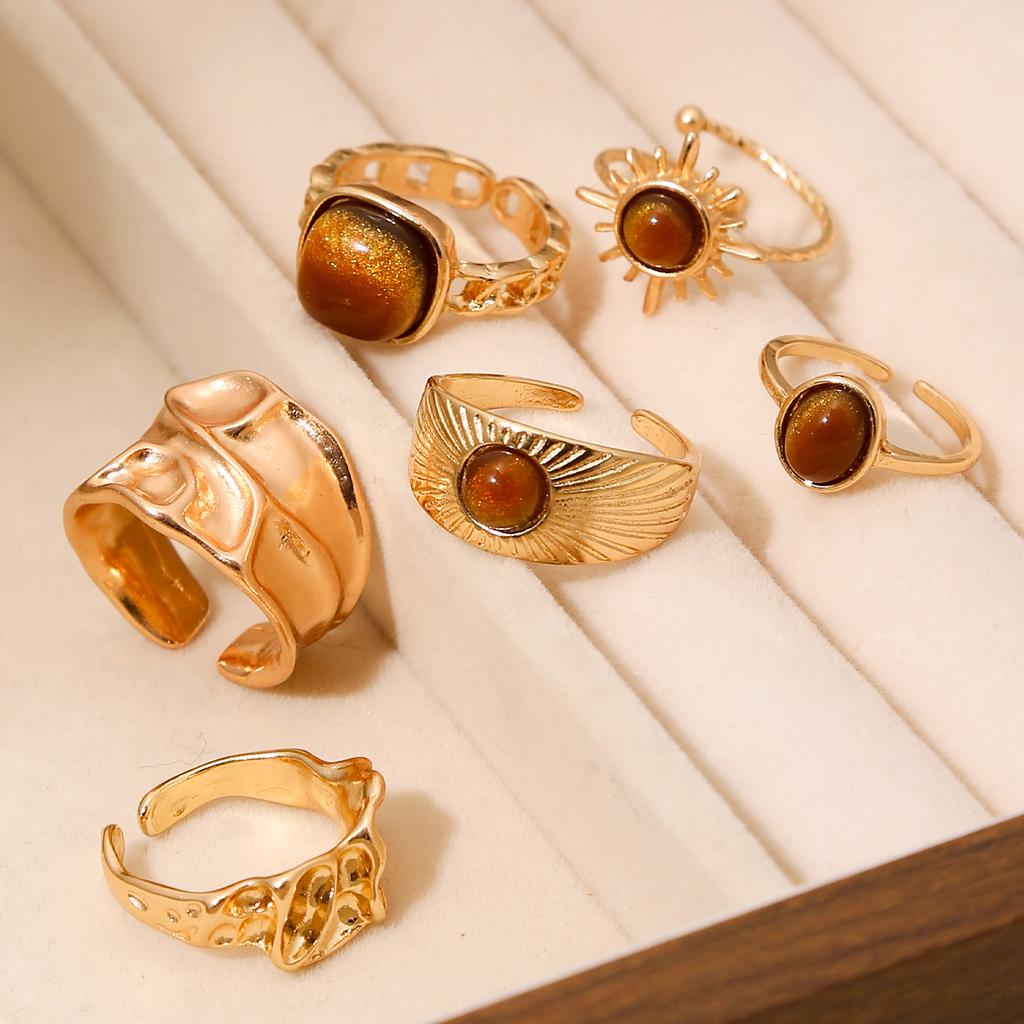 IF ME 6 Pieces/set of Retro Trendy Pleated Geometric Rings, Women's Irregular Aesthetic Jewelry Accessories