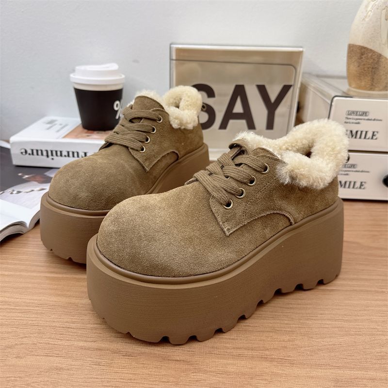 Height Increase and Thin Fluffy Shoes Bag Head Big Head Half Drag Women's Shoes Versatile Muffin Velvet Boken Shoes 2025 Autumn and Winter