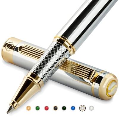 Scriveiner Premium Rollerball Pen (Silver Chrome) with Genuine Gold Plated and Schmidt Ink Refill