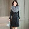 Large Fur Collar Winter Leather Jacket Women Plush Thickened Mid Length Korean Slimming Waist Closing Leather Jacket