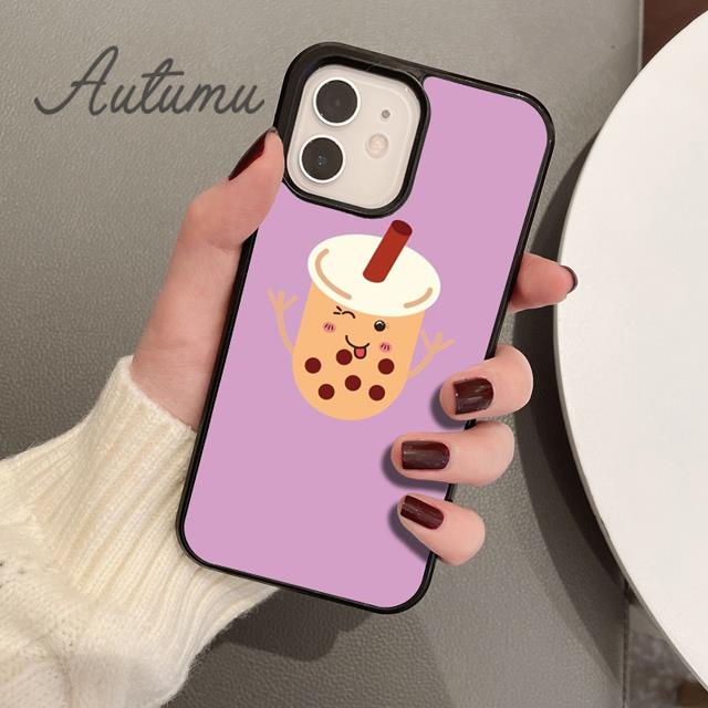 Niedliches Gesicht Boba Muster Handyhülle für iPhone 11 12 13 14 Pro Max mini XR XS SE 2020 7 8 Plus Samsung Galaxy S21 S22 Hülle