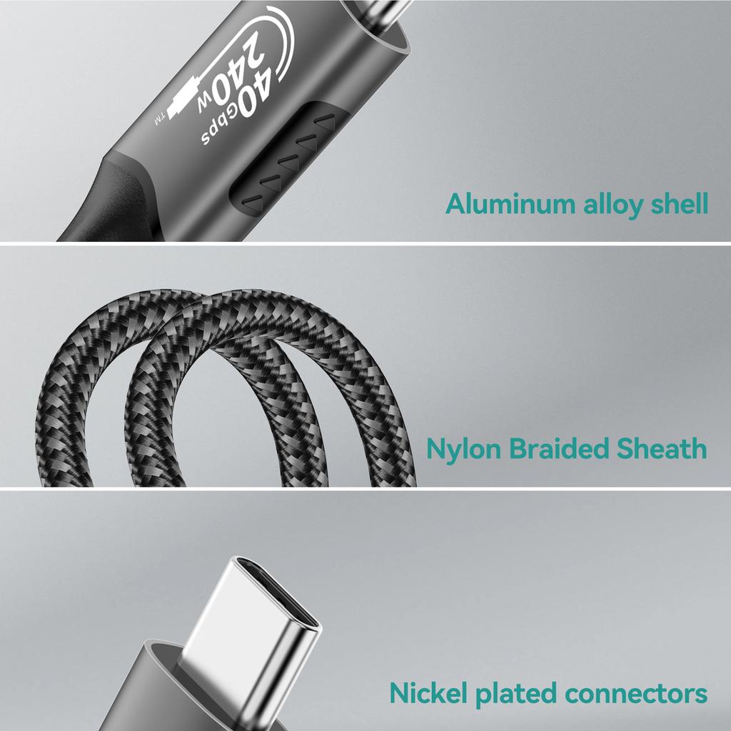 USB 4 for Thunderbolt 4 Cable 8K@60Hz 40Gbps Data Sync 240W Fast Charging USB C to USB C Thunderbolt Cable for MacBook Monitor