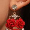 1 Set Red Rose Wedding Jewelry Brides Bridesmaids Vintage Necklace Earrings Open Ring Set Rose Rhinestone Jewelry Set Gift