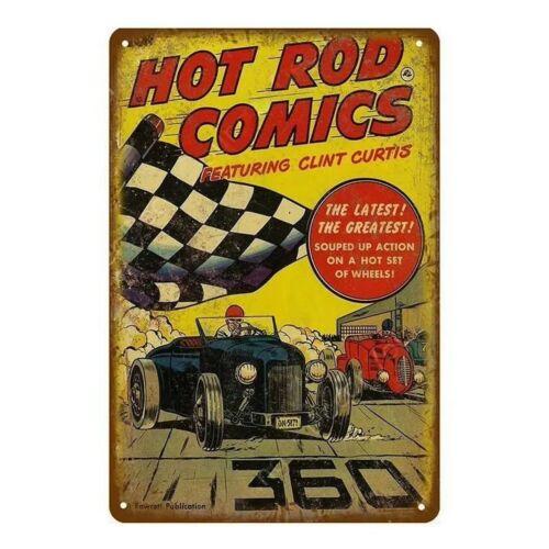 

Hot Rod Comics Metal Tin Sign Man Cave Wall Art Retro Car Decor 20x30cm（7.8x11.8inch）