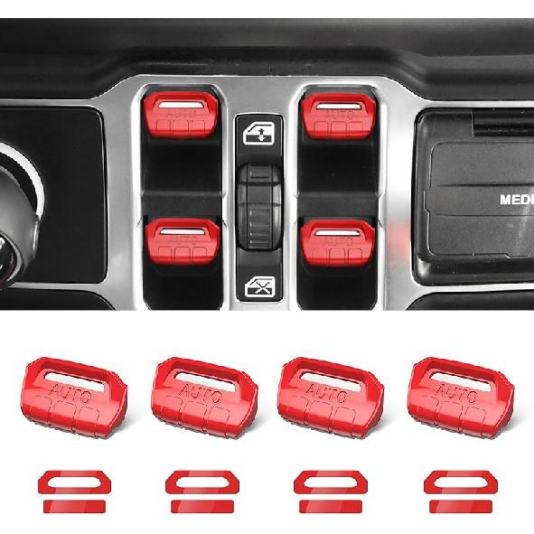 4PCS Upgraded Window Switch Button Cover Compatible with Jeep Wrangler JL JLU 2018-2025 and Gladiator JT     2024 2025 Wrangler 4xe Interior