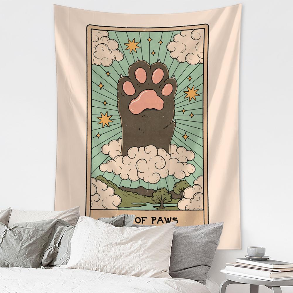 Cat Paws Tarot Tapestry Wall Hanging Witchcraft Bohemian Style Kawayi Hippie Girls Dormitory Home Decor
