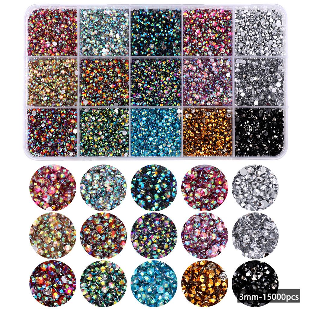 15-Kleur Hars Platte Bodem Boor, Kleur Ab Boor, Gemengde Kleur Acryl Boor, Handgemaakte Diy Sticker Boor, Grote Transparante Diamant Sieraden Set.