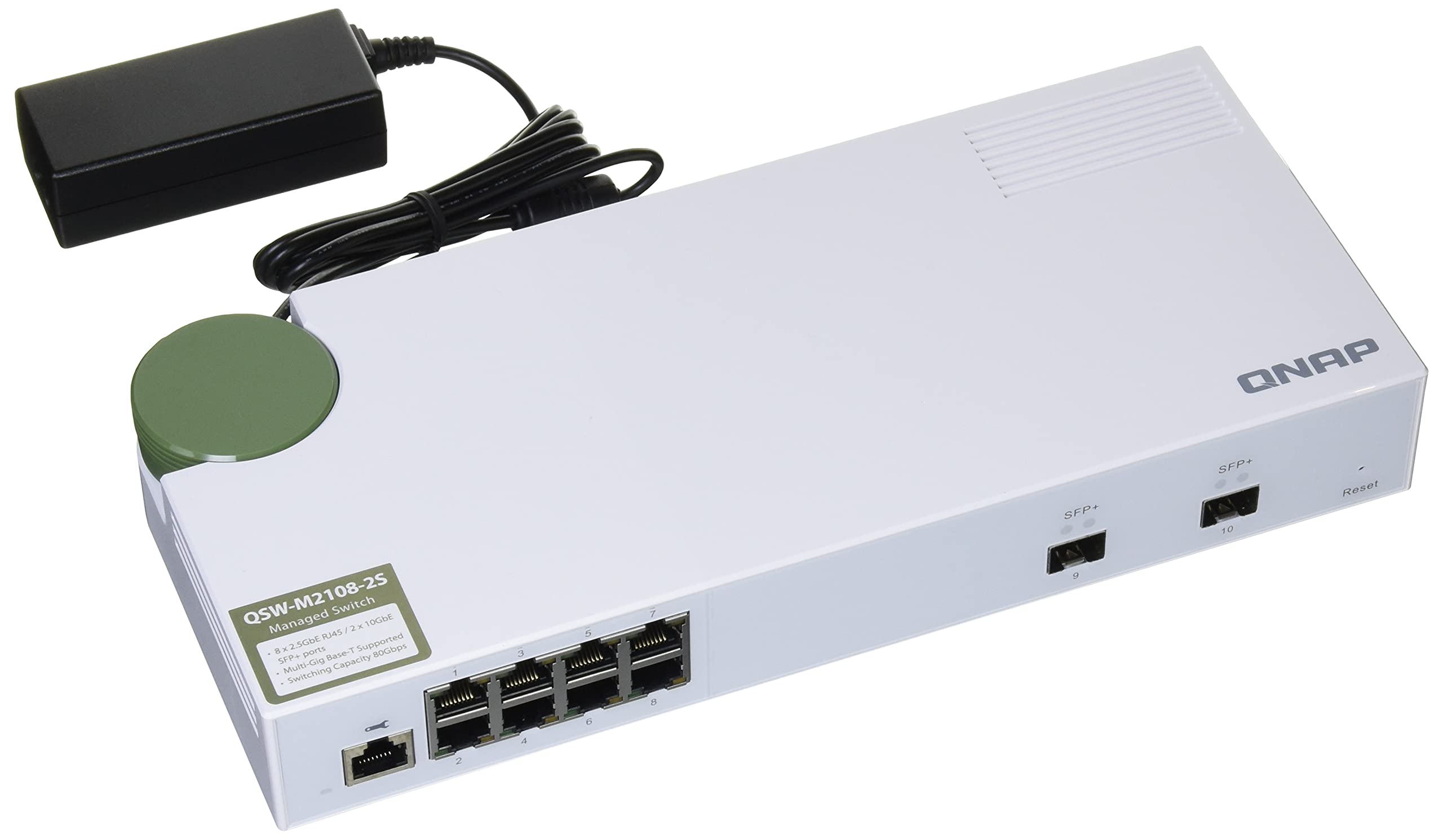 

QNAP 10GbE L2 Web Managed Switch 2 10GbE 8 RJ45 ports + 2.5Gbe SFP+ ports, 2.5GbE QSW-M2108-2S