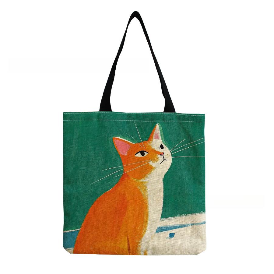 

Women Vintage Linen Tote Bag - Large Capacity Cat Print Shoulder Handbag for Casual & Grocery Shopping KTB 10