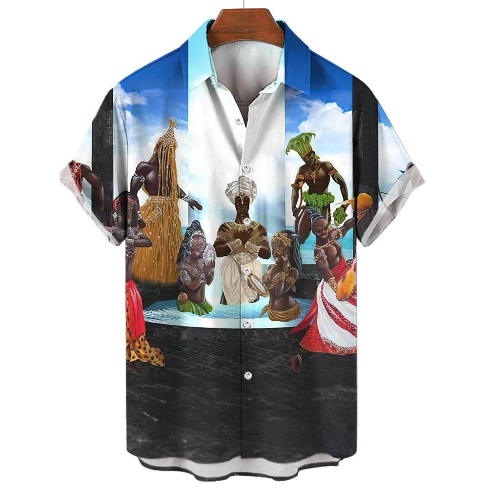 Винтажная Мужская Рубашка 3D Принт Умбанда Уличный Дизайнер Короткий Рукав Модная Мужская Одежда Топы Свободные Оверсайз Рубашки И Блузки 2XL