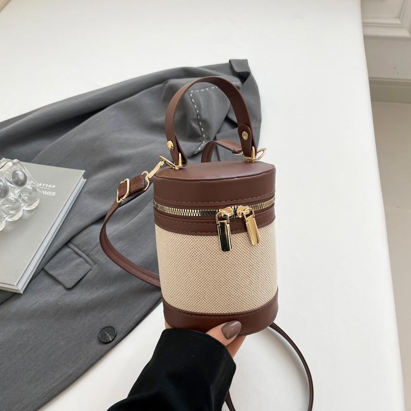 2025 Versatile Color Block Patchwork Crossbody Women’s Round Bucket Bag
