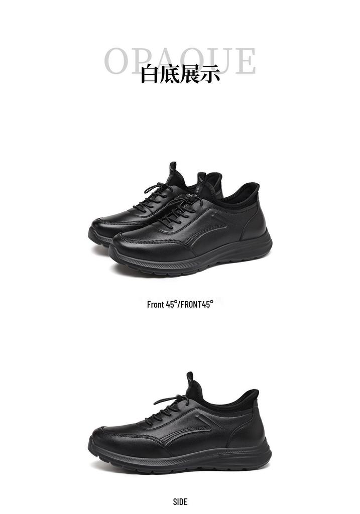 Red Dragonfly Men's Black Leather Waterproof Non-slip Lace-up Sports Shoes for Spring & Autumn - Comfortable and Stylish for Travel.