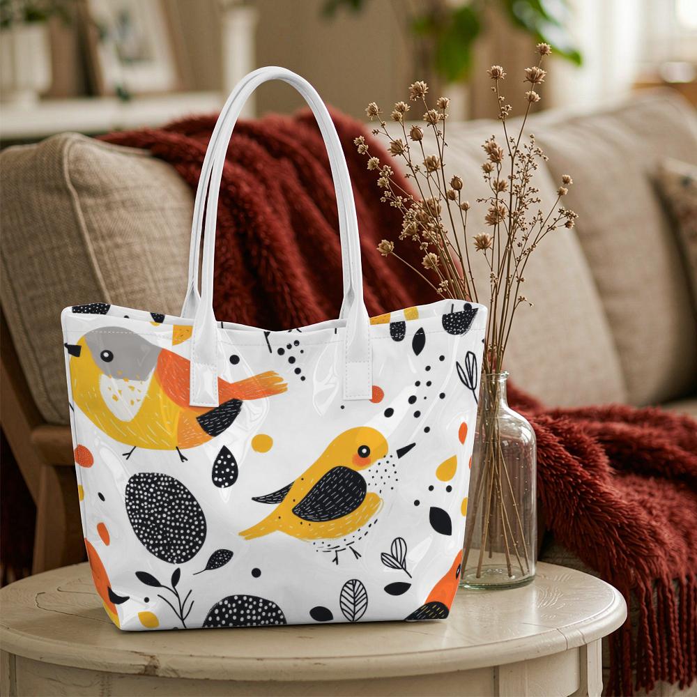 Cute Bird Printed Shoulder Bag Casual Large Tote Handbag for Daily Shopping