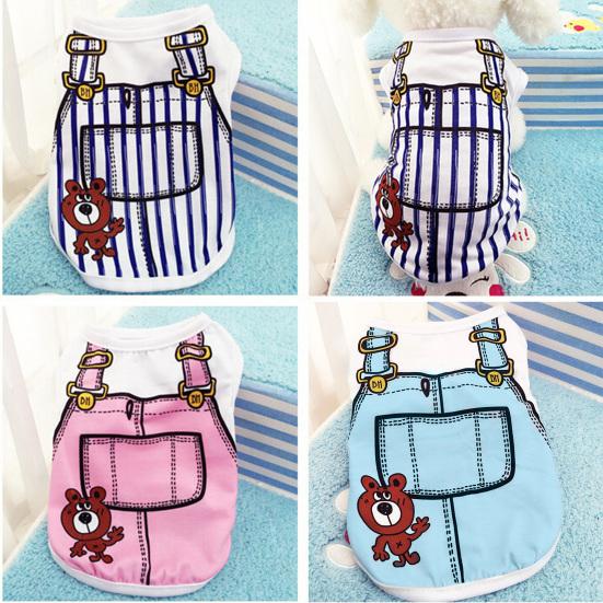 Pet Suspenders Cartoon Print Design Sweat Absorption Cotton Dog Casual Clothes for Dog