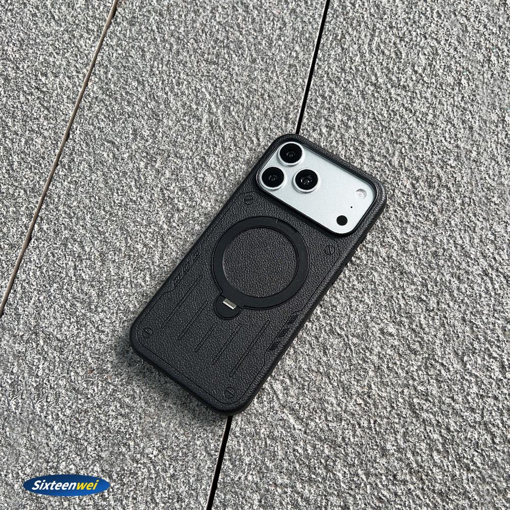 

PU Leather Mechanical 360° Rotating Stand Compatible with Apple 17 Pro Max and 16 Pro Magnetic Drop-proof Case Compatible with iPhone 16
