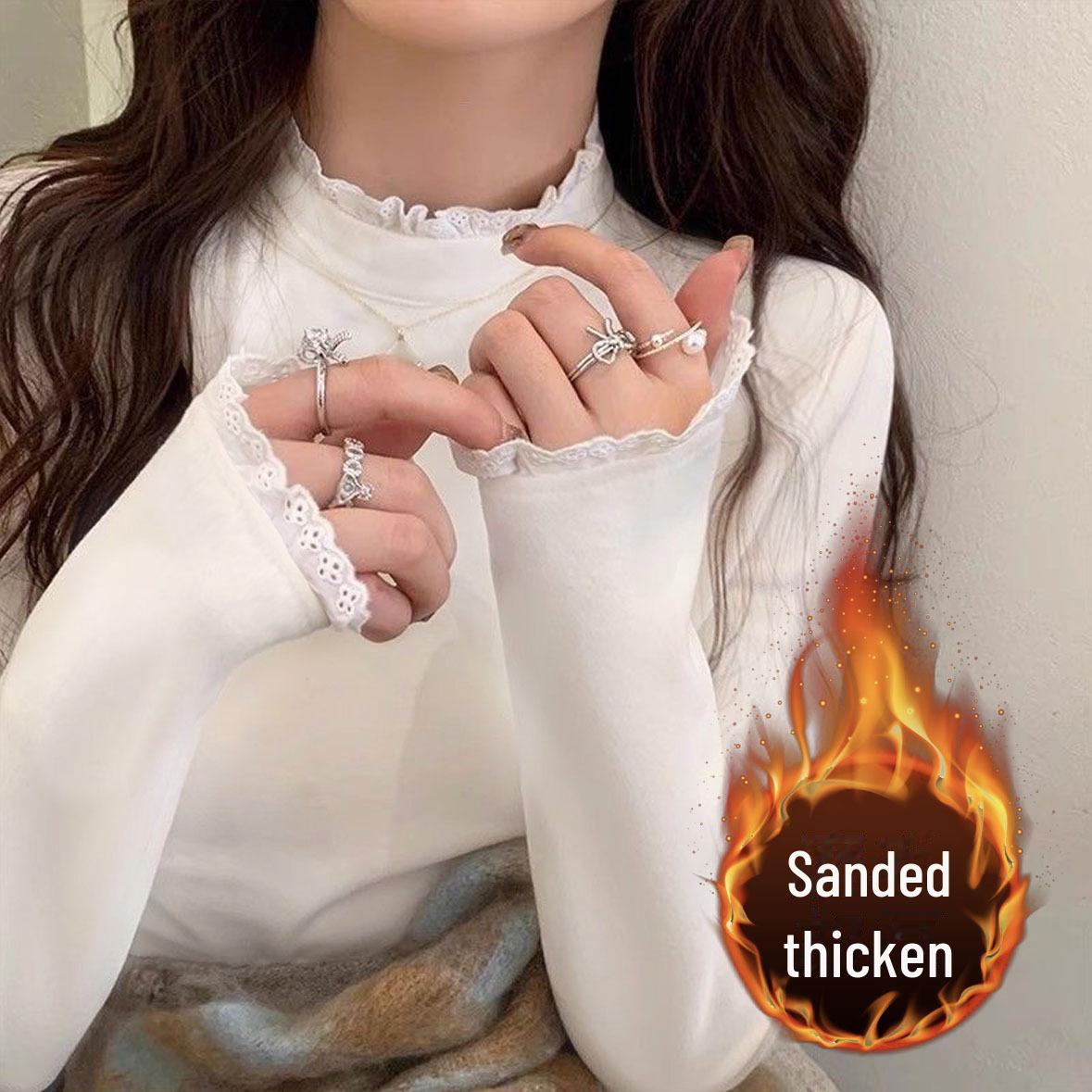 

Женский облегающий вязаный свитер с полуворотом и кружевным плетением на осень и зиму L (50-60 kg) белый