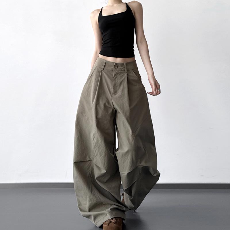 

Women s Khaki Cargo Pants, 2026 Spring Collection: High Waist, Loose Wide Leg, Lightweight with Cut-Outs, Perfect for Casual Wear. Small