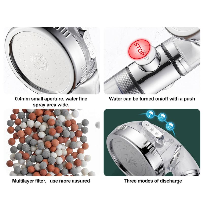 High Pressure Shower Head With 3 Modes Rainfall Shower Head Water Saving SPA Tourmaline Filter Bathroom Accessories