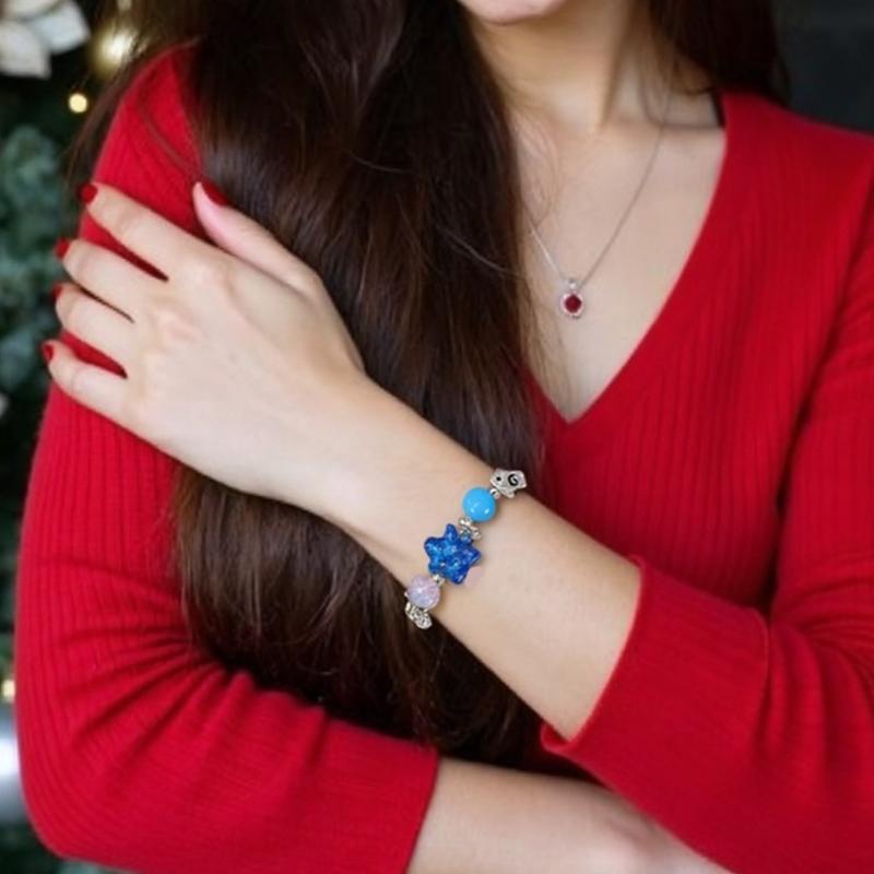 Trendy Blue Crystal Beads Bracelets for Women Girls Harajuku Cute Handmade Star Metal Chain Bracelet Best Friend Jewelry Gifts