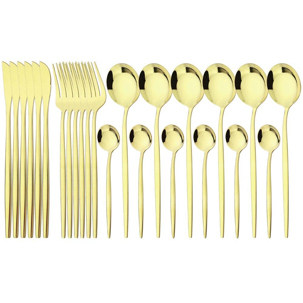 24Pcs Mint Gold Dinnerware Set Knife Fork Coffee Spoon Cutlery Western Stainless Steel Tableware Flatware Kiechen Silverware