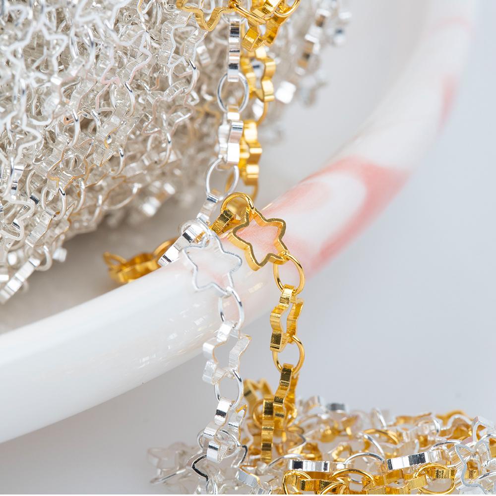 No Fade 1Meter Star Chain Gold Color Chain 5mm Hollow Out Metal Copper Chains for Necklace Jewelry Making Components DIY