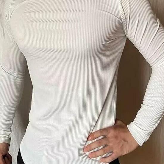 Men Sport Top Slim Fit High Elasticity Striped Texture Round Neck Quick-drying Long Sleeves