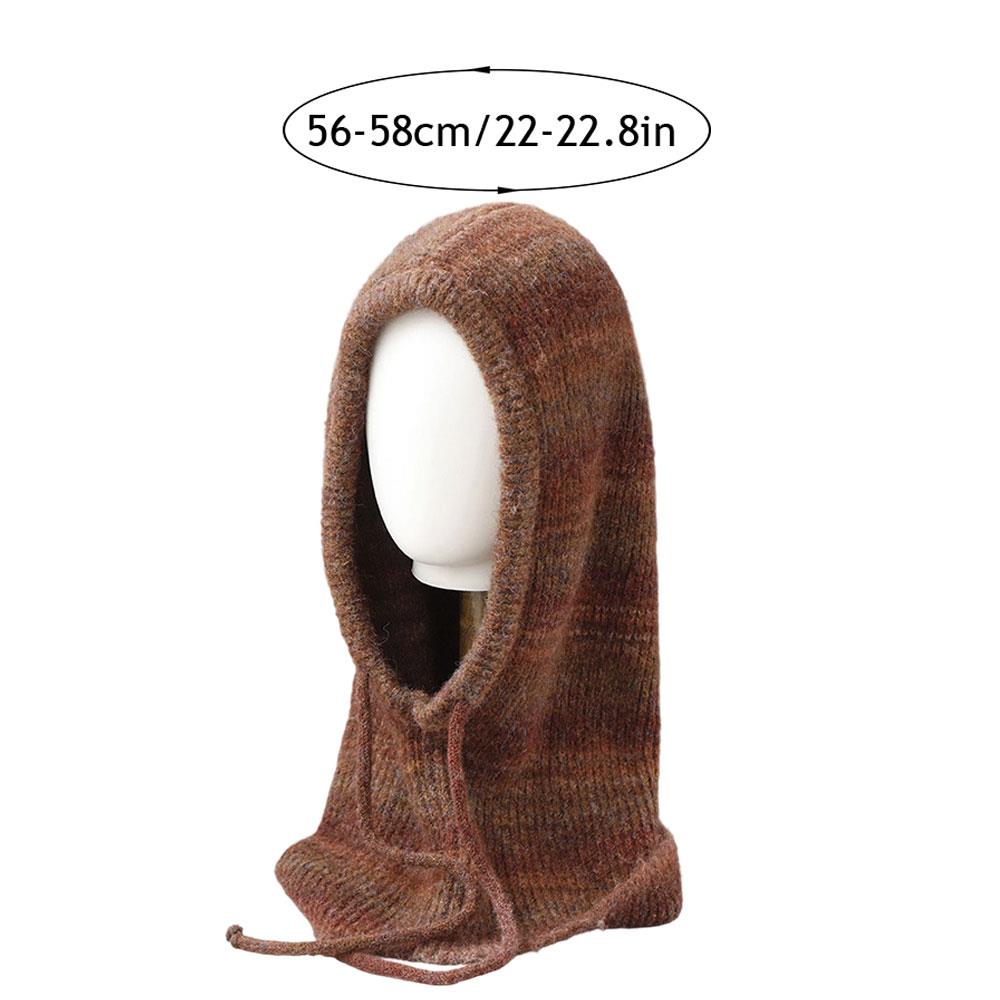 Korean Wool Knitted Balaclava Cap Women Striped Tie-dye Knit Hat Ear Neck Protect One-Piece Scarf Hat Women's Head Hood Bonnet