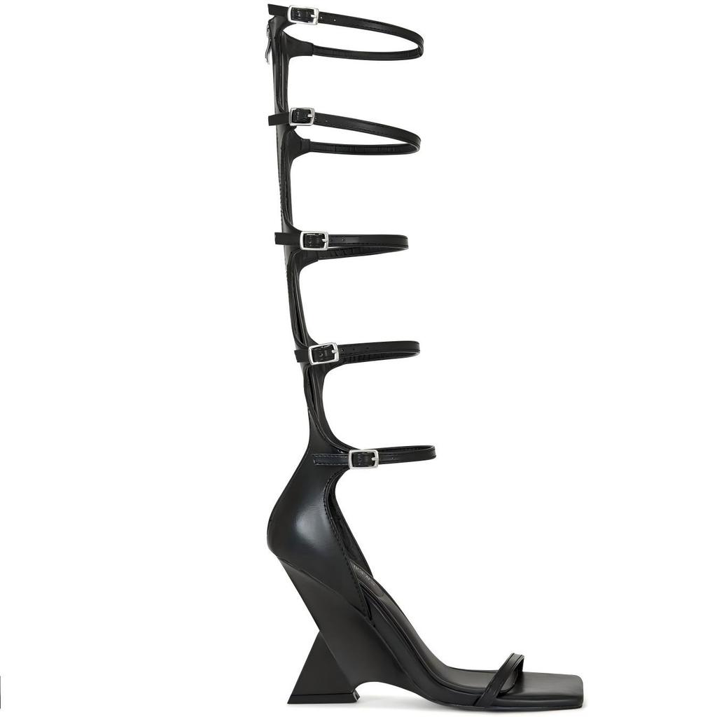 Women's Roman High-Heeled Sandals with Chunky Heel, Thin Straps, Open Toe & Back Zipper