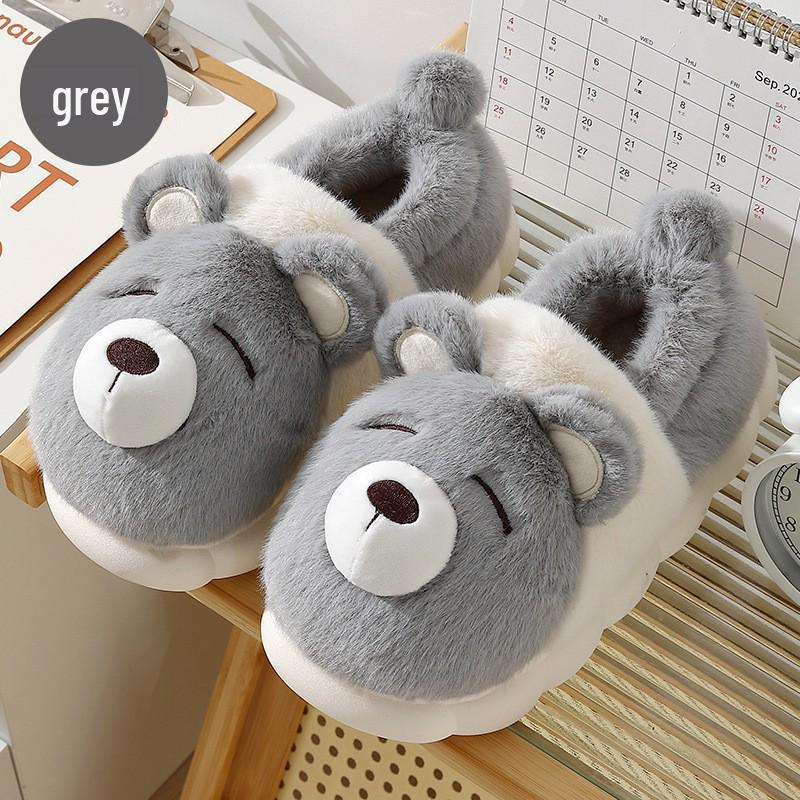 Plush Bear Cotton Slippers: Soft, Warm Autumn/Winter Home Shoes for Men & Women